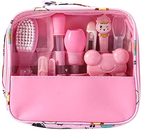 Moonvvin Baby Care Kit 13pcs/Set Newborn Grooming Set Essential Healthcare Accessories for Travelling Home Use with Carry Bag (Pink)