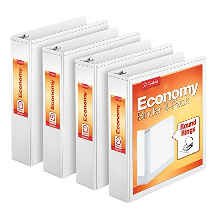 Cardinal Economy 2" Round-Ring Presentation View Binders, 3-Ring Binder, Holds 475 Sheets, Nonstick Poly Material, PVC-Free, White, 4-Pack (79520)