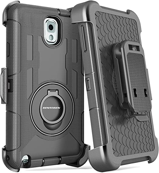 BENTOBEN Samsung Galaxy Note 3 Shockproof Hard Case Cover with Swivel Kickstand Belt Clip Holster Protective Case for Samsung Galaxy Note 3 Note III N9000 All Carriers, Black