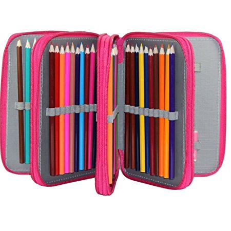 Trasfit 72 Pencil Holder Colored Pencils Case, Large Capacity Multi-layer Students Pen Holder Pen Bag Pouch Stationary Case for School Office Art Craft, Pencil Bag for Travel (ROSE RED)