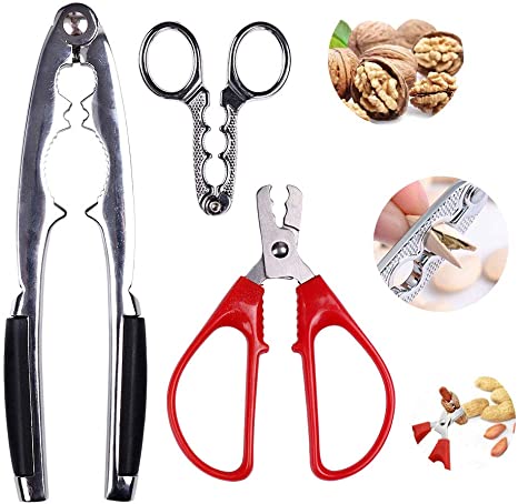 3 Pcs Nut Crackers for All Nuts Stainless Steel Walnut Cracker Nut Cracker Pistachio Nut Cracker Sunflower Seed Opener Household Metal Seed Peeling Sheller with Non-Slip Handle for Kitchen Tool