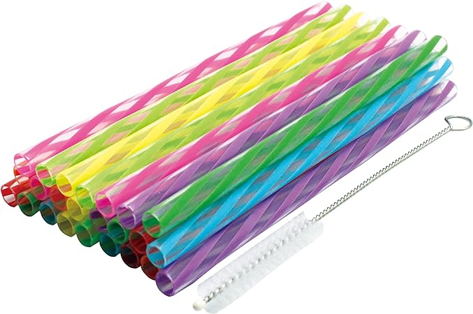 Jacent Plastic Reusable Kids Straws Plus Cleaning Brush, 6 Inch - 24 Count per Pack, 1 Pack