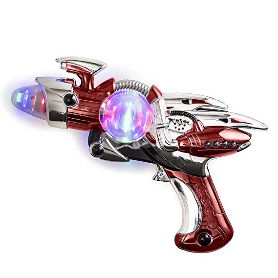 Red Laser Space Gun Blaster Toy-Light Up -Noise Making -Super Spinning -11 1/2 Inch- For Children, Play Time, Pretend, Parties, Halloween, & Gifts - Kidsco
