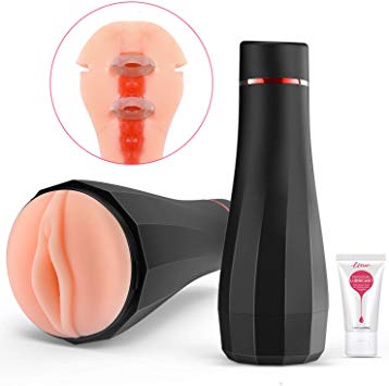 Masturbator Stroker Pocket Pussy Oral Sex Toys Blow Job with 3D Realistic Vagina Penis Ring for Real- Life Touch and Feeling, UTIMI Man Masturbation with Realistic Textured Removable Sleeves, 1 Lube