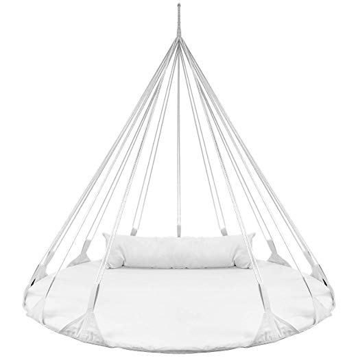 Sorbus Hanging Swing Nest Pillow, Double Hammock Daybed Saucer Style Lounger Swing, 264 Pound Capacity Indoor/Outdoor Use (Swing Nest - White)