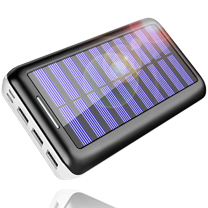 Solar Charger, Kedron 24000mAh Portable Charger Power Bank with Dual Input Port and 3 USB Output External Battery Pack for iPhone, iPad, Samsung Galaxy, Android Phones and Other Devices (White)