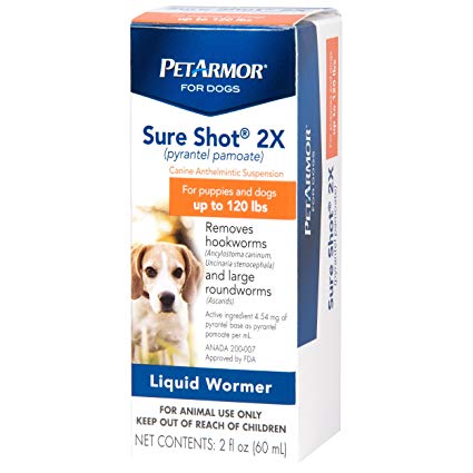 PETARMOR Sure Shot 2X (pyrantel pamoate) Liquid De-wormer Dogs, 2 Fluid Ounces