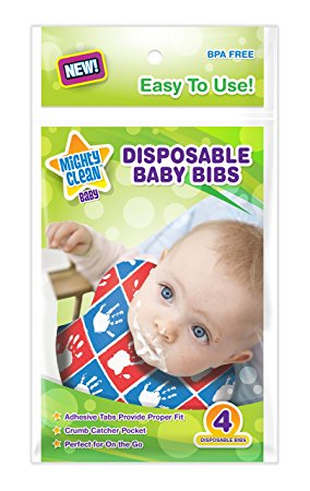 Mighty Clean Baby Disposable Baby Bibs 24 Count (4 bibs per package)