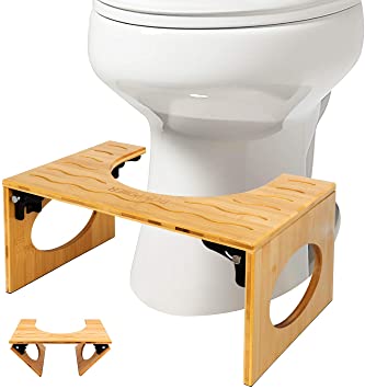 BQYPOWER Squatting Toilet Stool, Bamboo 8 Inch Toilet Potty Stool, Foldable Bathroom Squatting Urinal with Non-Slip Mat for Adults Children