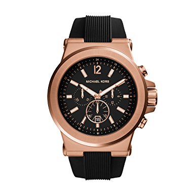 Michael Kors MK8184 Mens Rose Gold tone Stainless Steel Case Quartz Chronograph Black Dial Rubber Strap Watch