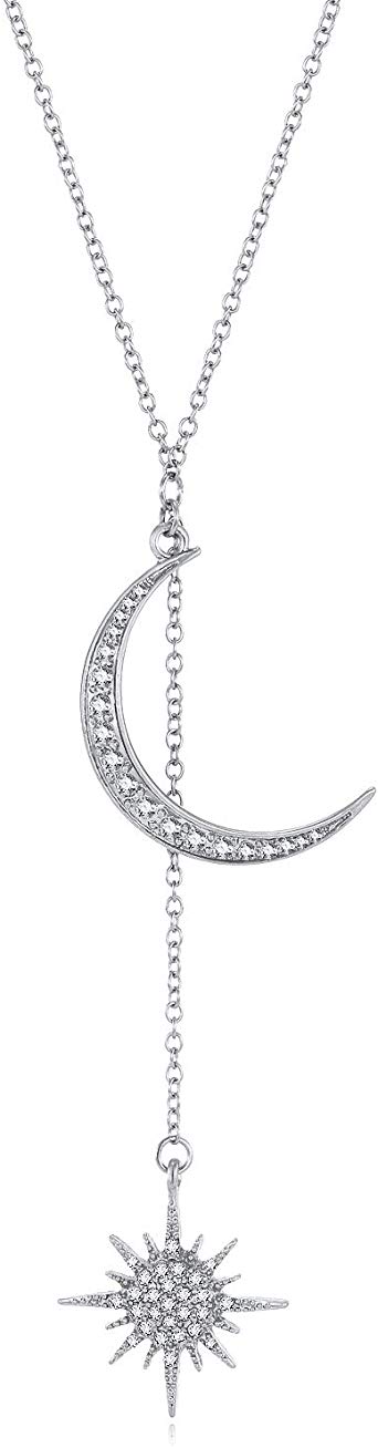 Feximzl Fashion Crystal Moon&Star Necklaces Pendants Unique Gold Color Chain Necklace Accessories Jewelry for Women