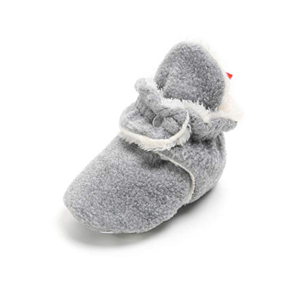 Baby Boys Girls Cozy Fleece Booties With Non Skid Bottom Infant First Walker Sock Shoes
