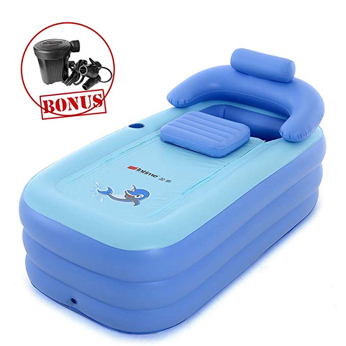 EoSaga Inflatable Bath Tub PVC Portable SPA Environmental Bathtub Bathroom SPA For an Adult With Air Pump Light Blue