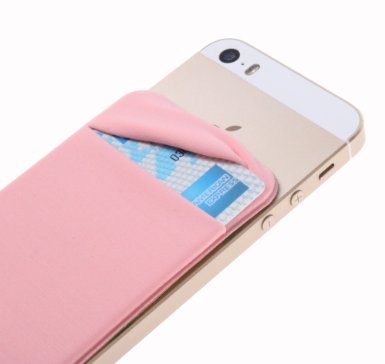 Case Art Plus Credit Card Secure Holder Stick on Wallet [ Lid ] Discreet ID Holder Lycra Spandex Card Sleeves for Smartphones, iPhone 6, Samsung Galaxy Cell Phone Wallet Case 3M Adhesive (Rose Gold)