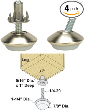 Platte River 158387, Hardware, Casters And Glides, Adjustable Glides, 1/4-20 Swivel Glide With T-Nuts, 4 Each
