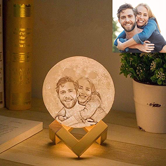 Gahaya Custom Moon lamp Personalised Photo 3D Printed Romantic Creative Night Light with Stand & Touch Control and Rechargeable USB Gifts 12cm 3 Colours