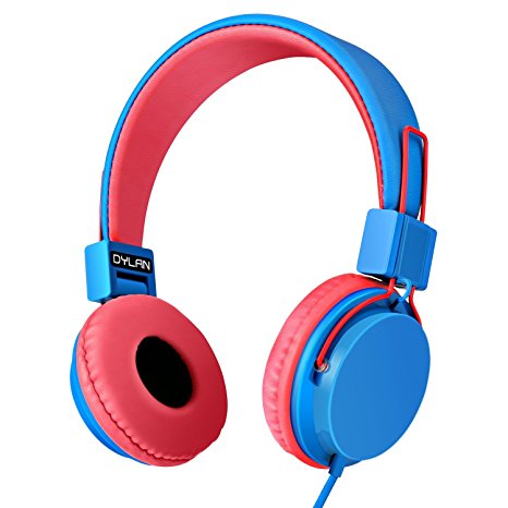Kids Headphones Wired Over Ear Headset - 85dB Volume Limited Stereo Foldable Adjustable Tangle-Free Headphones for Kids and Adults, School Girls and Boys (Blue/Red)