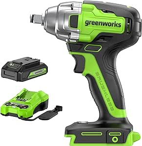 Greenworks 24V Brushless 1/2" Cordless Impact Wrench (3 Speed / 300 ft.-lbs. / LED Light), 2.0Ah Battery and Charger Included