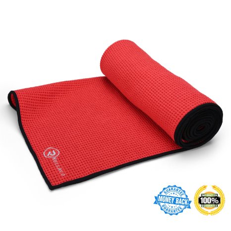 Hot Yoga Mat Towel - Microfiber, Super Absorbant, Non Slip, Skidless, Quick-dry, Eco-friendly - Best for Bikram, Pilates, Gym, Fitness, Beach, Outdoors Sports, Sauna and Travel - Lifetime Guarantee
