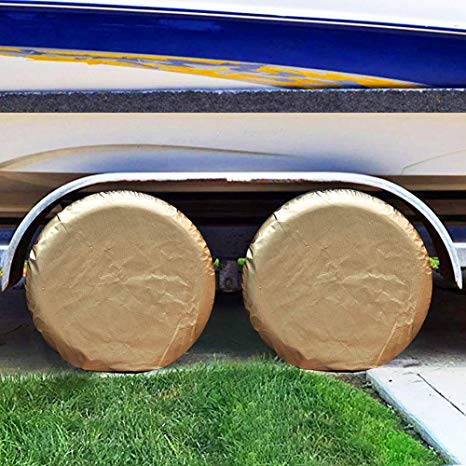 GUNHYI Tire Covers Set Of 4 For Rv Travel Trailer Camper Vinyl Wheel, Sun Rain Snow Protector, Waterproof Aluminum Film With Cotton,Fits 29-33 Inch Tire Diameter