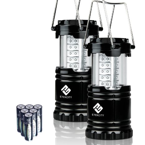 Etekcity 2 Pack Ultra Bright Portable Indoor & Outdoor LED Camping Lantern Flashlights with 6 AA Batteries (Black)