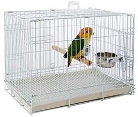 Mcage 2 Size, Collapsable Bird Parrot Carrier Travel Foldable Cage with Bowls and Wood Perch