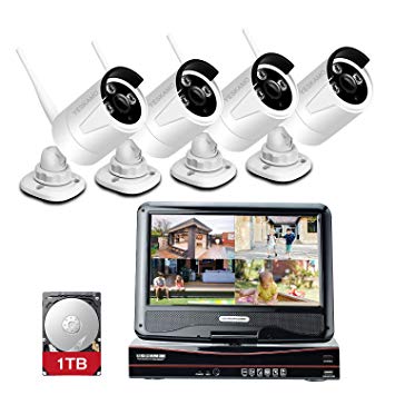 YESKAMO Wireless CCTV Camera Security Systems 10 inch Monitor Pre-install 1TB hard drive Auto Pair 4CH 960P 1.3M HD WiFi IP Cameras For Outdoor Home Video Surveillance Day and Night Vision