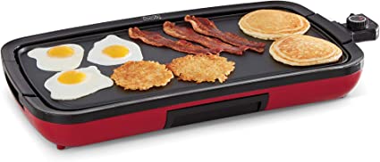 Dash Deluxe Everyday Electric Griddle with Dishwasher Safe Removable Nonstick Cooking Plate for Pancakes, Burgers, Eggs and more, Includes Drip Tray   Recipe Book, 20” x 10.5”, 1500-Watt - Red