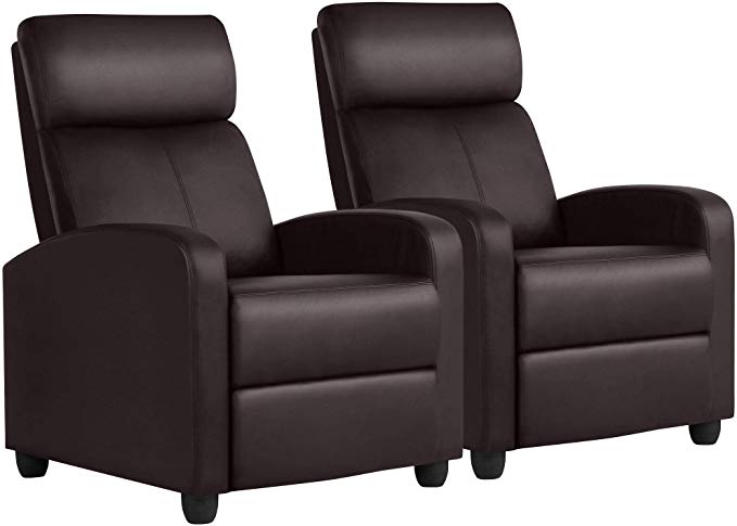 Yaheetech Leather Home Theater Seating Single Recliner Chair Wingback Rceliner Sofa Lazy Boy Recliners Row of 2, Brown