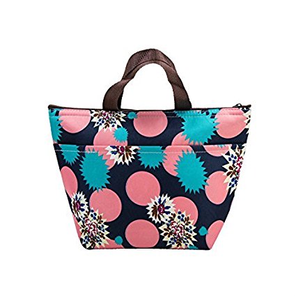 Lunch Box Bags, Oxford Cloth Aluminum Foil Insulated Zip Cooler Tote Bag Portable Aluminum Film Pack Lunch Box Package (Flowers)