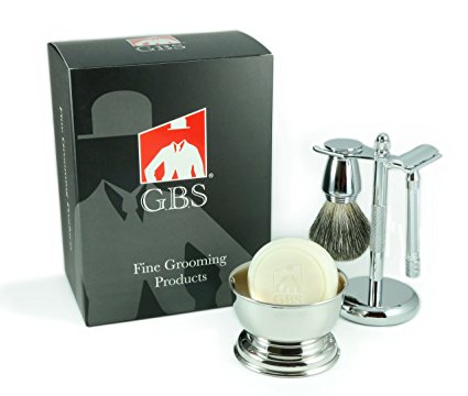 Shaving Gift Set - Comes with Gift Box - Merkur Safety Razor, Bowl, GBS Shaving Soap, Badger Brush, Stand and Safety Razor