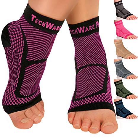 TechWare Pro Ankle Brace Compression Sleeve - Relieves Achilles Tendonitis, Joint Pain. Plantar Fasciitis Foot Sock with Arch Support Reduces Swelling & Heel Spur Pain. Injury Recovery for Sports