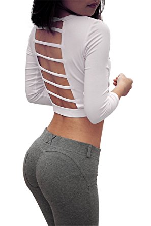 Helisopus Women's Three Quarter Sleeve Running/Yoga Pierced Workout Shirt Tops