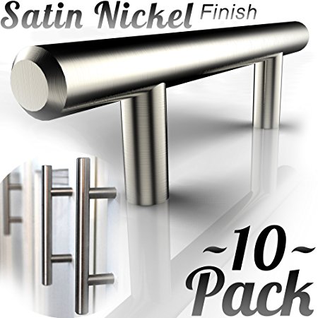 10pc SOLID Stainless Steel, Bar Handle Pull: Fine-Brushed Satin Nickel Finish | 3" Hole Center | Kitchen Cabinet Hardware / Dresser Drawer Handles By: Alpine Hardware