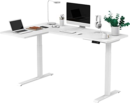 71" Large Dual Motor L-Shaped Electric Height Adjustable Standing Desk, Stand up Corner Gaming Desk Computer Workstation, Home Office Desk with Reversible Panel, 71 x 48 Inches White Top/White Frame