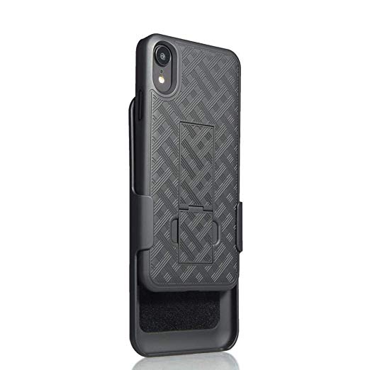 iPhone XR 6.1 Inch Case, Belt Clip Holster Cover Shell Kickstand Criss Cross Black New Plaid Design for iPhone XR 6.1 Inch