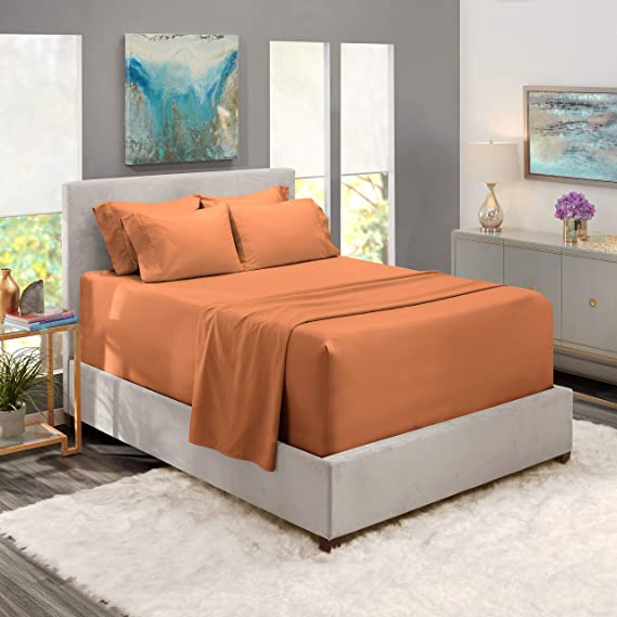 Nestl Bedding Extra Deep Pocket Sheets –Queen Sized Deep Bed Sheet Set – Super Deep Pocket Sheets- 60 in x 80 in Deep Pocket Fitted Sheet Set 6pc – Rust Sienna/Orange Brown.