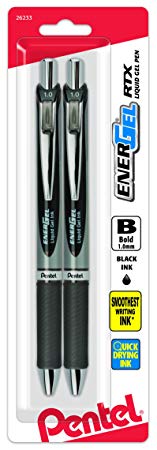 Pentel Energel Rtx Retractable Liquid Gel Pen, Bold Line, Metal Tip, Black Ink Pack of 2 (BL80BP2A)