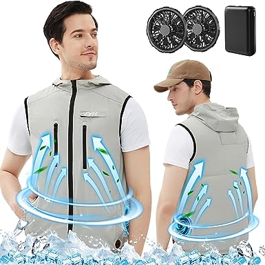 JYK Fast Cooling Vest, Include 2 𝐏𝐨𝐫𝐭𝐚𝐛𝐥𝐞 𝐅𝐚𝐧𝐬 & 𝟏𝟎𝟎𝟎𝟎𝐦𝐀𝐡 𝐏𝐨𝐰𝐞𝐫 𝐁𝐚𝐧𝐤, Support 15Hrs Working Time