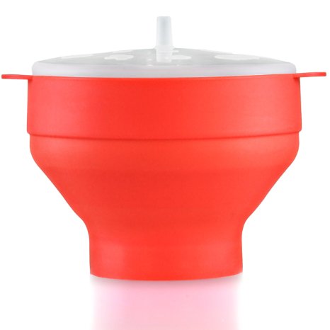 Collapsible Popcorn Popper - Microwaveable Popcorn Machine - Silicone Bucket - Add Own Flavor, No Oil Needed. Movie Nights / Kids Love Popcorn. "Never Buy Another Popcorn Popper Again" Guarantee.