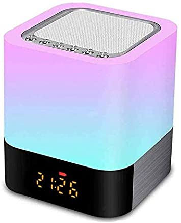 Bedside Lamp with Bluetooth Speaker, Smart LED Touch Sensor Table Lamp Multi-Color Changing Kids Night Light with Alarm Clock, MP3 Player, Light Lamp Reading Lamp (DY-28)