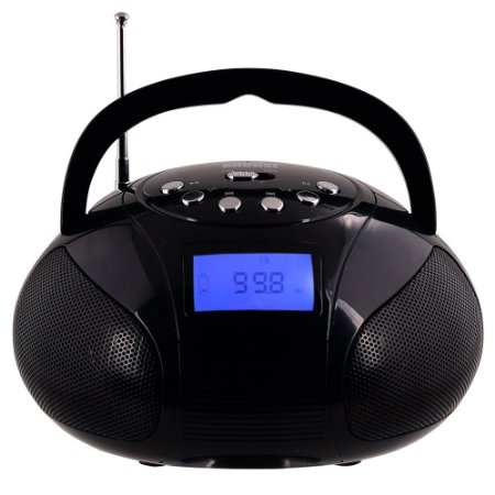August SE20 - Portable Alarm Clock Radio with Bluetooth Speaker - Mini MP3 Stereo System with Card Reader / USB and AUX in / 2x3W Stereo Speakers / Rechargeable Battery