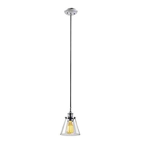 Globe Electric Mercer 1-Light Vintage Industrial Hanging Pendant, Clear Glass Shade, Woven Black Fabric Cloth Cord, Chrome Finish, 65381