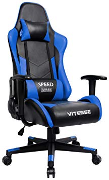 Gaming Office Chair Ergonomic Desk Chair High Back Racing Style Computer Chair Swivel Executive Leather Chair Lumbar Support Headrest(Blue)