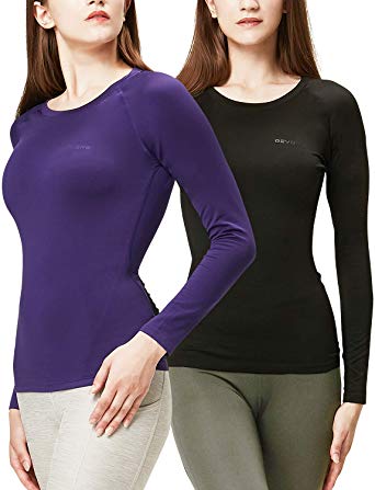 DEVOPS Women's 2 Pack Thermal Heat-Chain Compression Baselayer Tops Long Sleeve T-Shirts