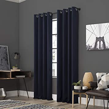 Sun Zero Soho 2-Pack Energy Efficient Blackout Grommet Curtain Panel Pair, 54" x 96", Navy Blue