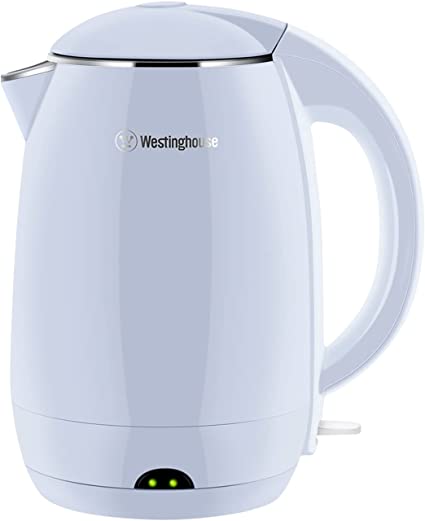 Westinghouse Electric Cordless Kettle - Crafted with 1.8L Capacity, Double Wall Housing, Auto Shutoff, Stainless, Steel Interior, Concealed Heating Element, and 360° Swivel Base and Cord Storage (Blue)