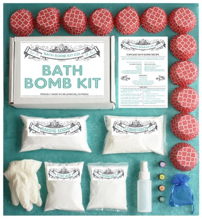 Bath Bomb Making Kit with 100% Pure Therapeutic Grade Essential Oils, (Makes 12 DIY Lush Cupcake Mold Bath Bombs), Gift Box Included.