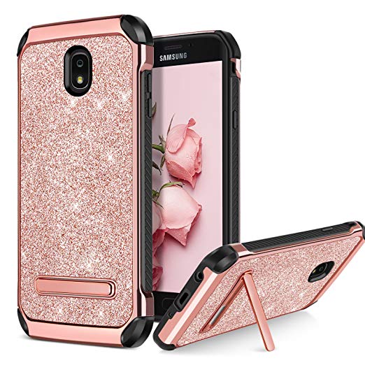 BENTOBEN Case for Galaxy J7 2018/J7 Aero/J7 Refine/J7 Star/J7 V J7V 2nd Gen, 2 in 1 Kickstand Shockproof Protective Glitter Shiny Girl Women Full Body Soft Bumper Phone Cover for Samsung J7, Rose Gold