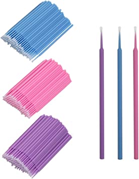 Shintop 300pcs Micro Applicator Brushes, Disposable Eyelash Extension Brushes for Makeup, Oral and Dental (Purple Blue Pink)